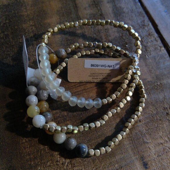 Make a Wish: 3 Gold Beaded Bracelets with Semi-Precious Stones - Picture 2 of 3